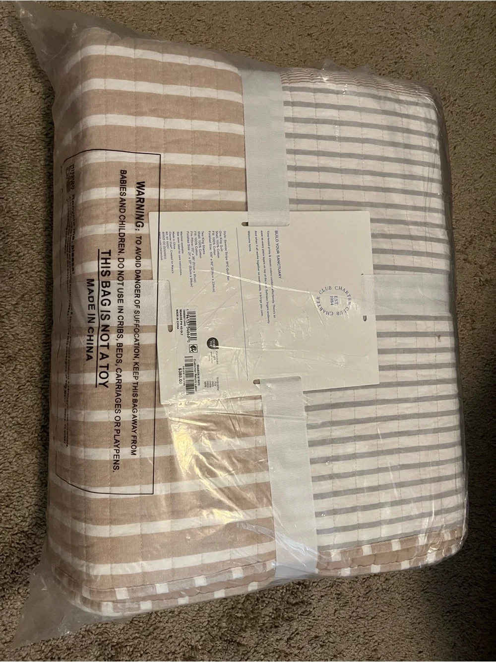 Charter Club Neutral Striped King Quilt in Beige and Cream